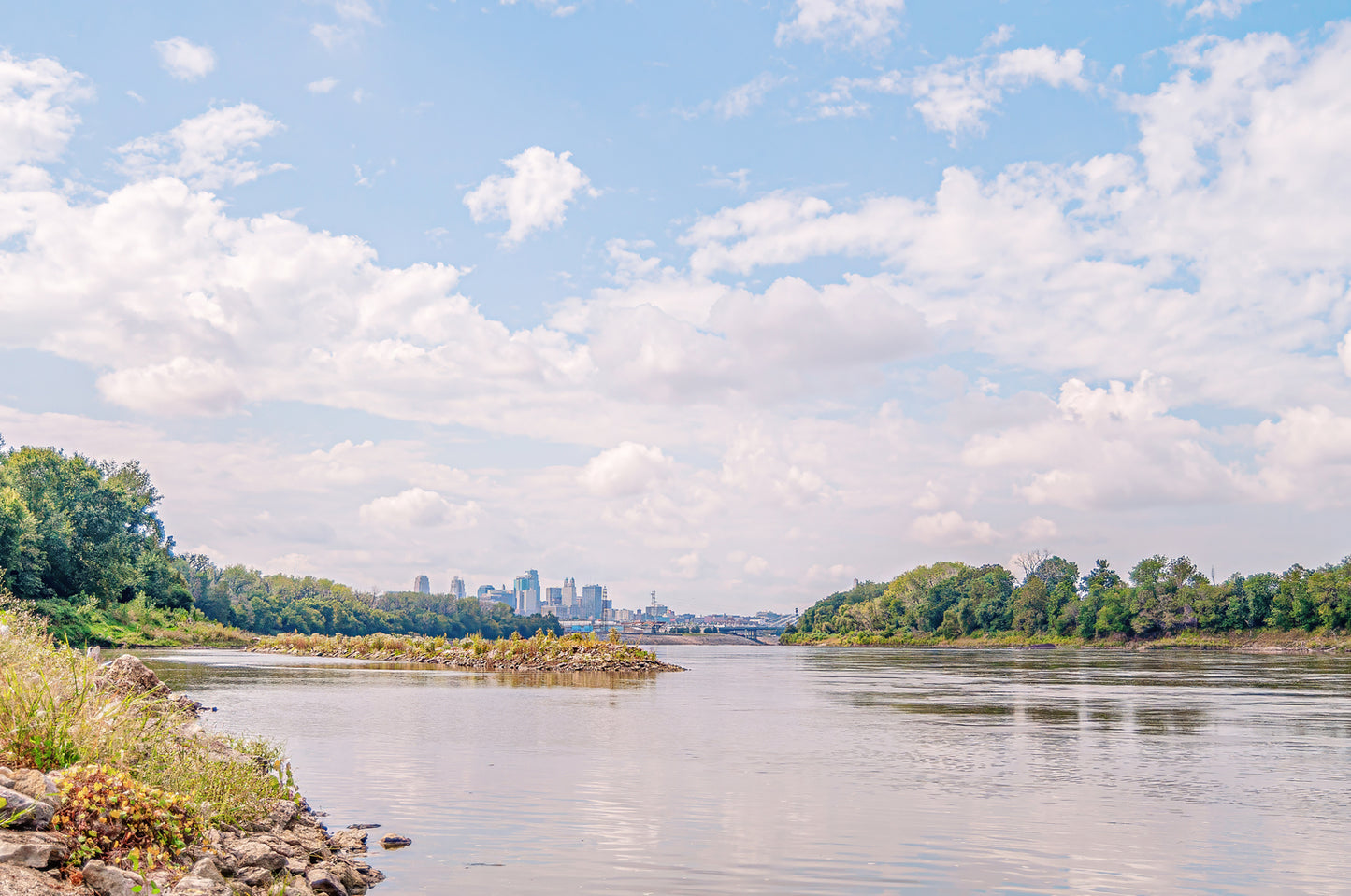 Kansas City Skyline Seen From Riverfront Park