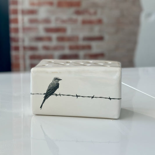 Flower Brick with Flycatcher on Barbed Wire